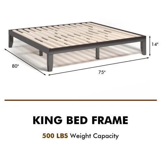 14 Inch King Size Wood Platform Bed Frame-Brown