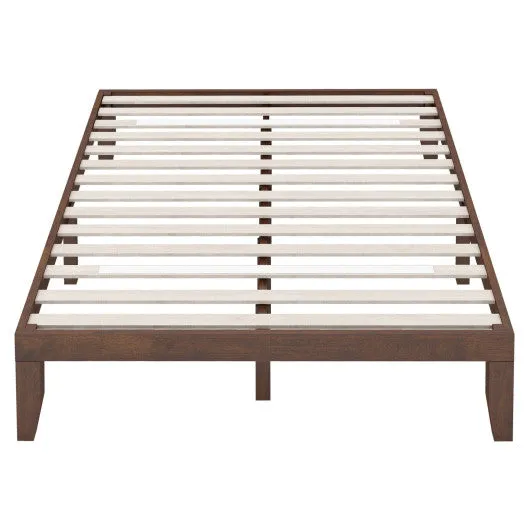 14 Inch Queen Size Rubber Wood Platform Bed Frame with Wood Slat Support-Walnut