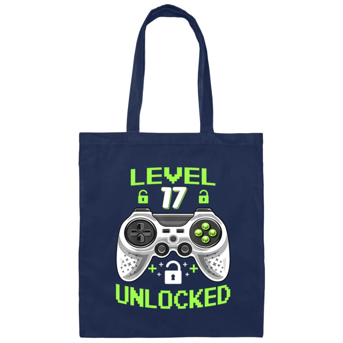 17 Years Old Birthday, Level 17 Unlocked, Video Games, Gamer Style Gift Canvas Tote Bag