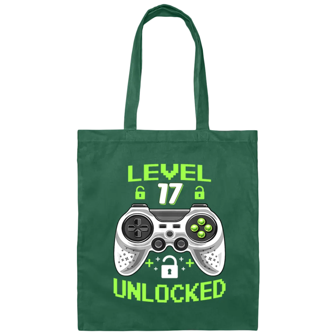 17 Years Old Birthday, Level 17 Unlocked, Video Games, Gamer Style Gift Canvas Tote Bag