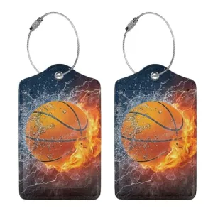 2 Pcs Basketball Theme Luggage Tag for Suitcase, Steel Loop with Privacy Cover ID Label, Birthday Gift for Boy Girls Kids Women Men Sport Lovers