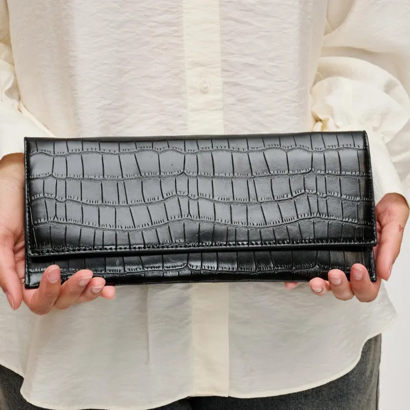 Adelle Black Vegan Leather Clutch