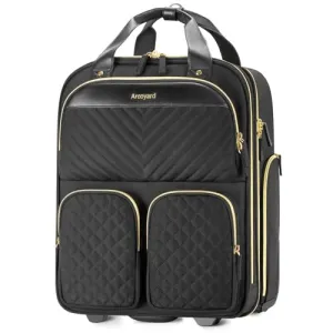 Arcoyard Small Underseat Carry On Luggage with Wheels, Lightweight Travel Airline Approved Personal Item Bag, Multiple Compartments Carry-On Rolling Suitcase for Women, Black Gold