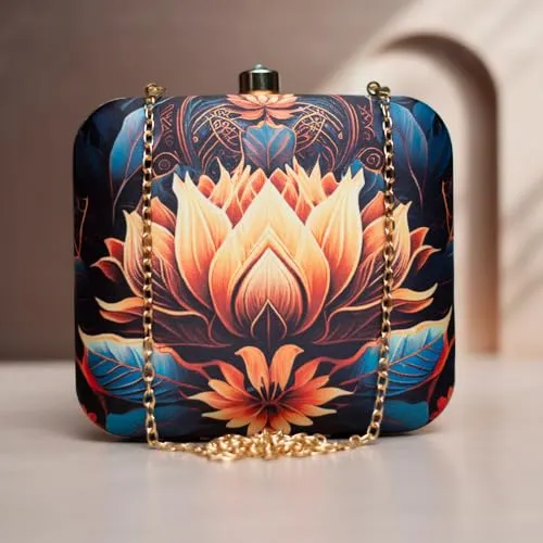 Artklim Orange Lotus multicolor Printed Clutch