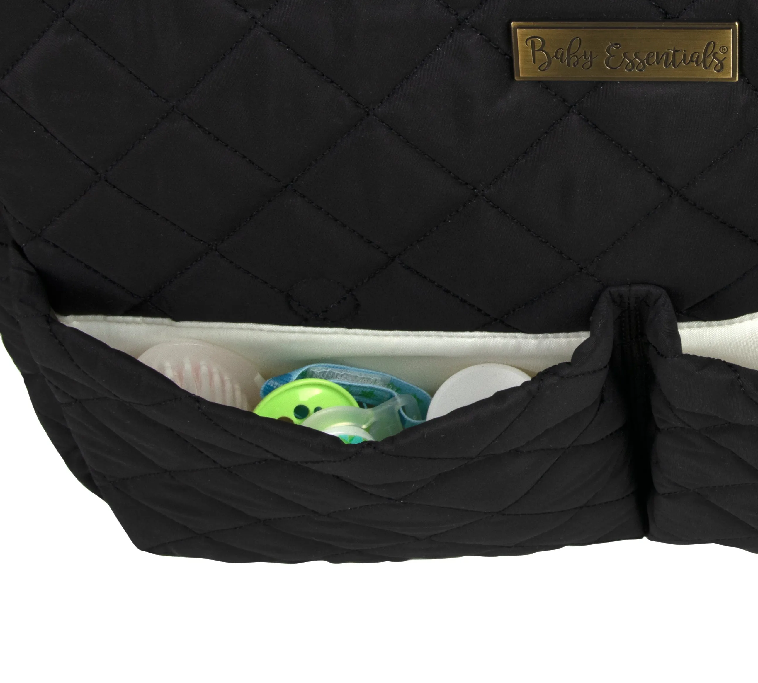 Baby Essentials Quilted Diaper Bag Tote 2-Piece Set - Black