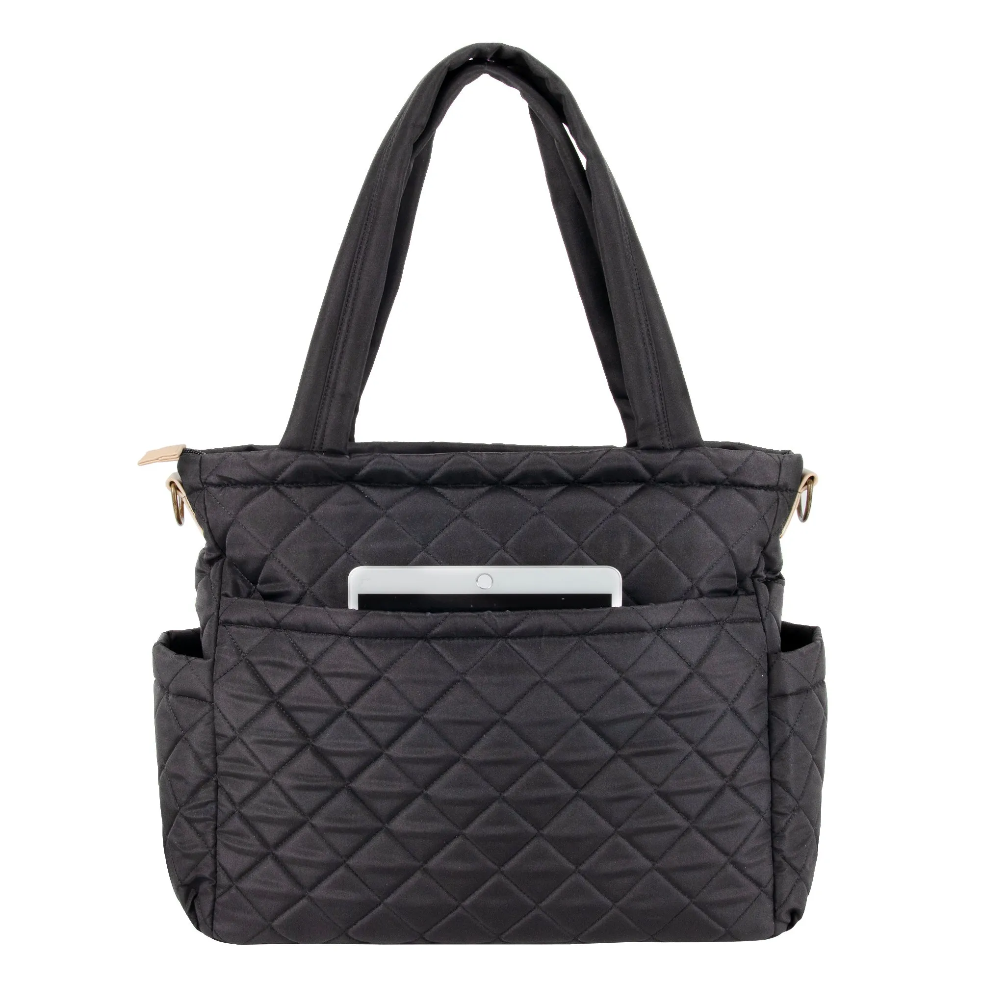 Baby Essentials Quilted Diaper Bag Tote 2-Piece Set - Black