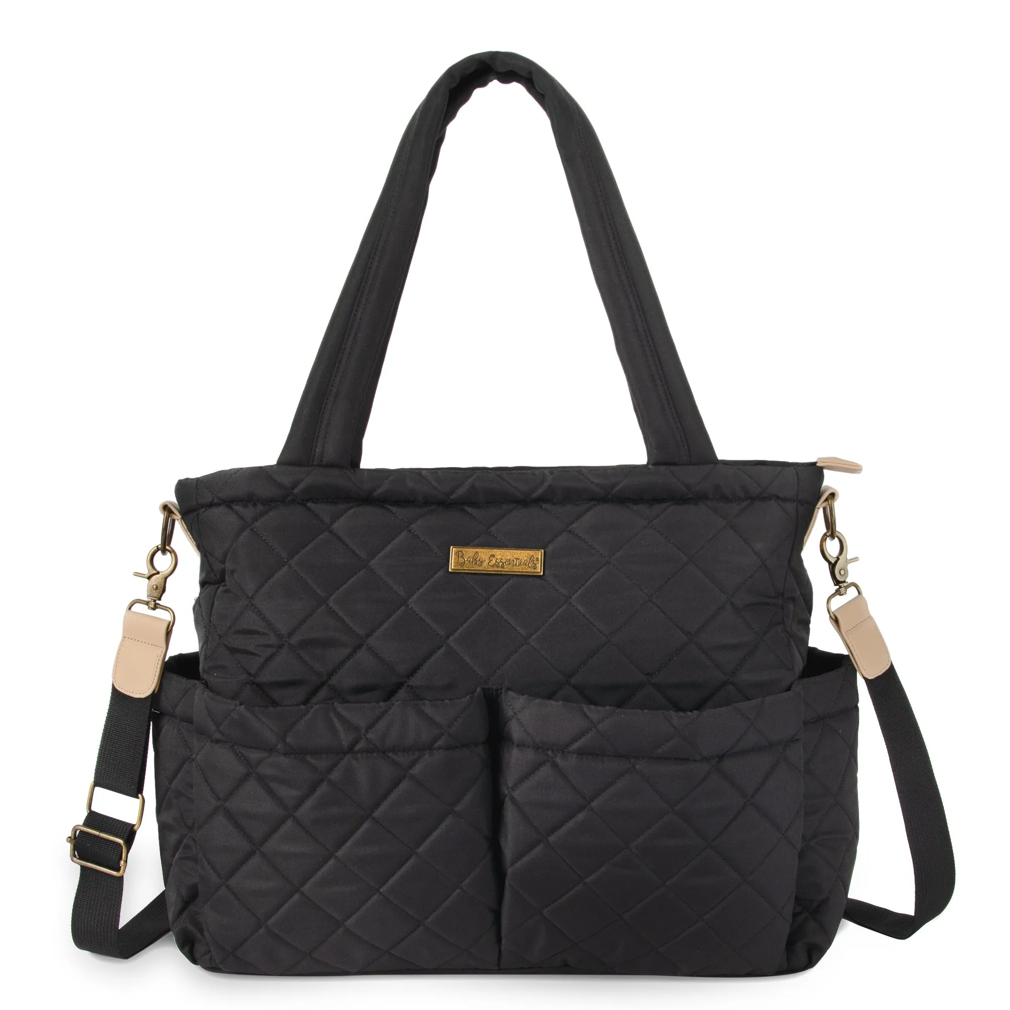 Baby Essentials Quilted Diaper Bag Tote 2-Piece Set - Black