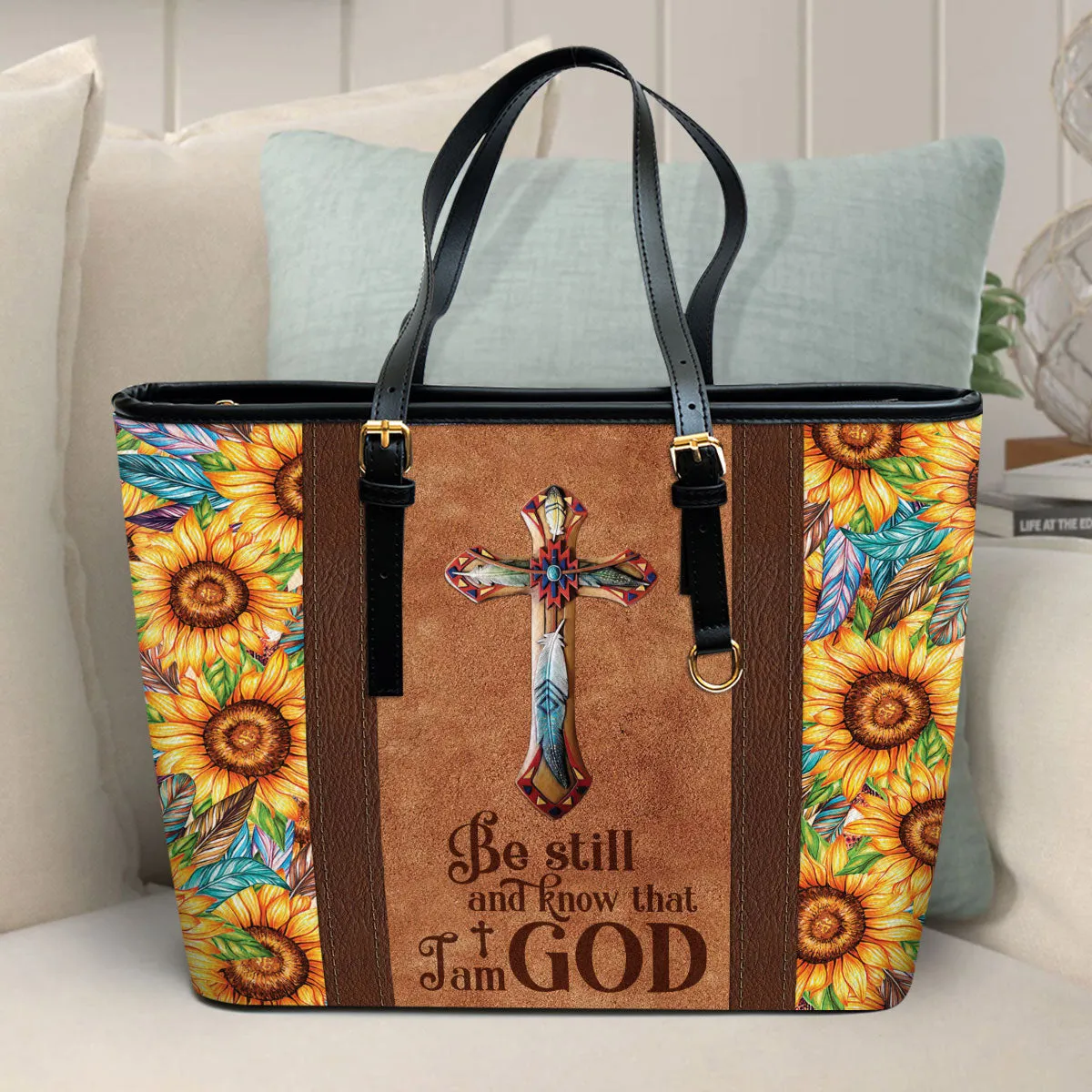 Be Still And Know That I Am God Large Leather Tote Bag - Christ Gifts For Religious Women - Best Mother's Day Gifts