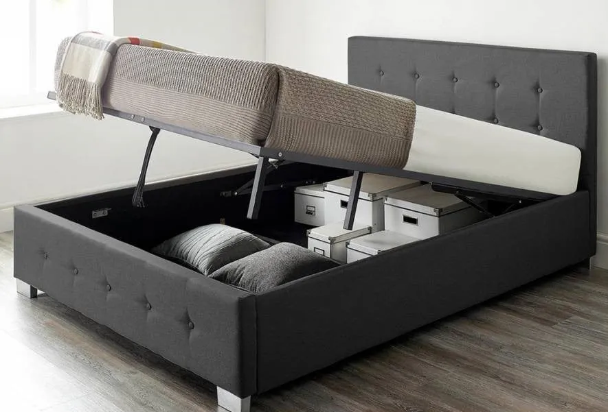 Better Black Linen Ottoman Bed