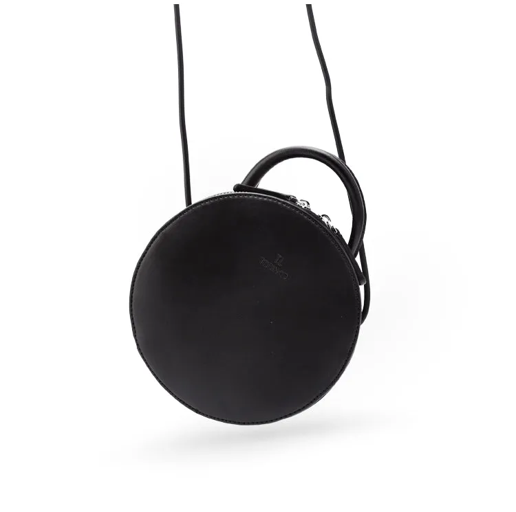 Black Stylish LEATHER WOMENs Circle Handbags Round SHOULDER BAG Purses FOR WOMEN