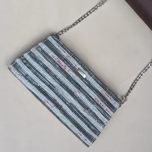 Black White Red Striped Upcycled Handcrafted Trapeze Clutch (TC1224-001) PS_W