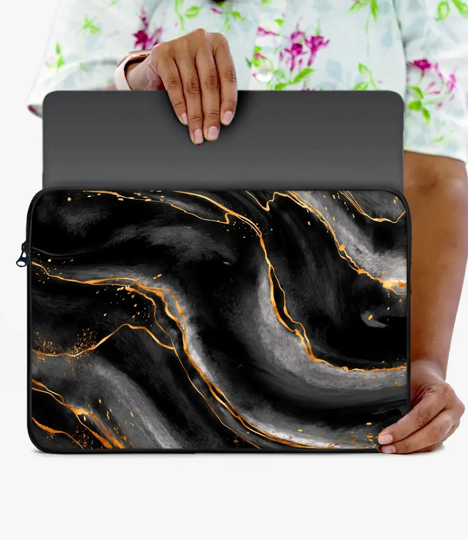 Black/Gold Marble Laptop Sleeve