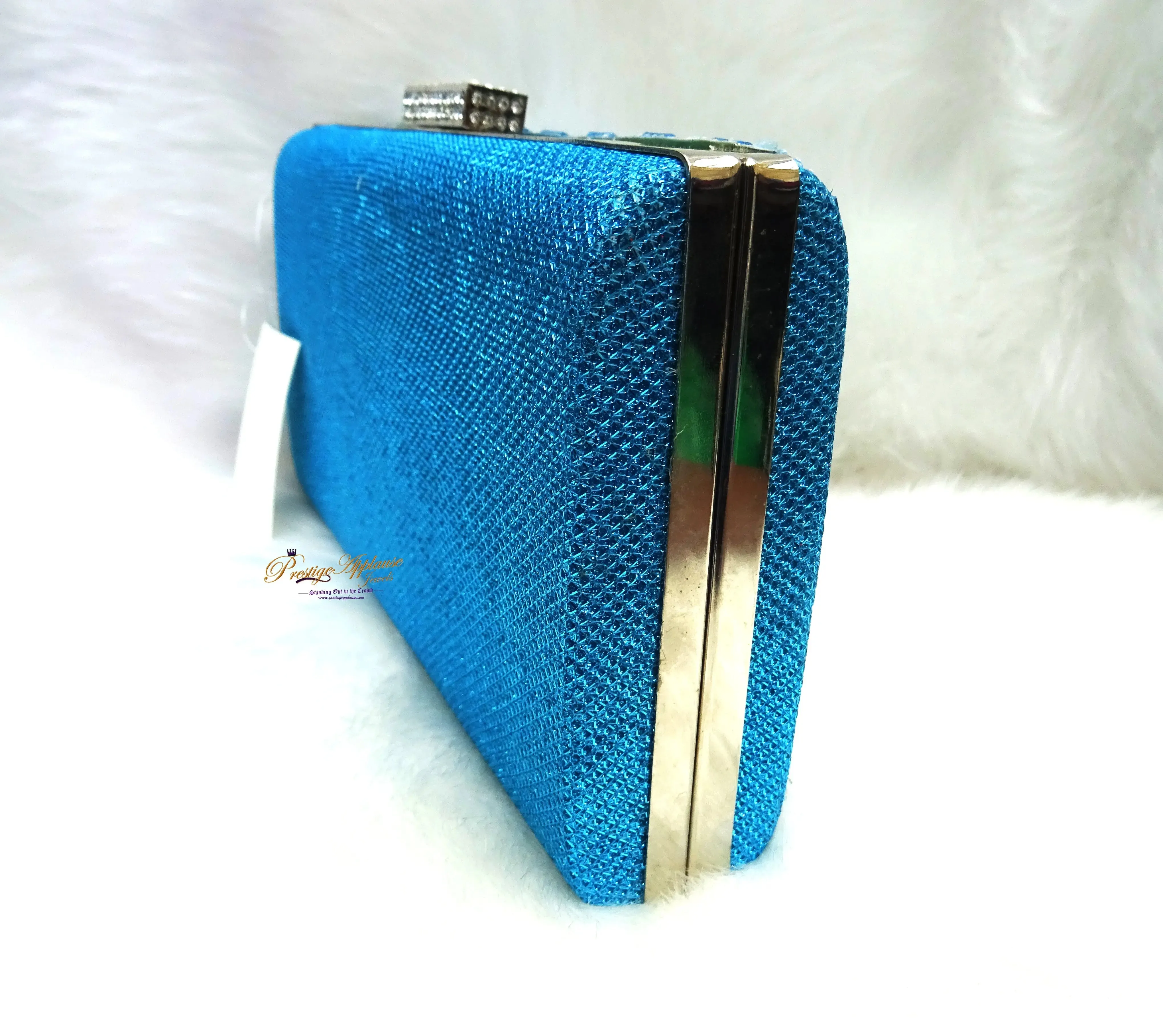 Blue Womens Ladies Evening Party Clutch Bag Glitter Shimmer Style Handbag Wedding Prom Party