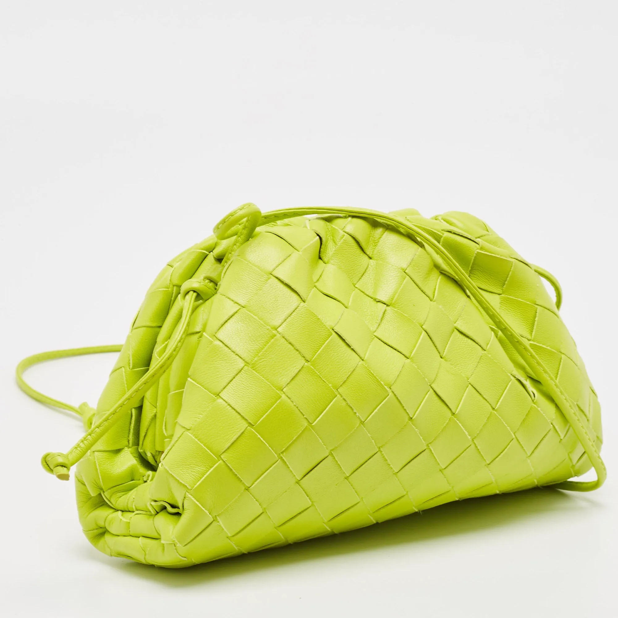 Bottega Veneta Neon Green Intrecciato Leather Mini Pouch Clutch