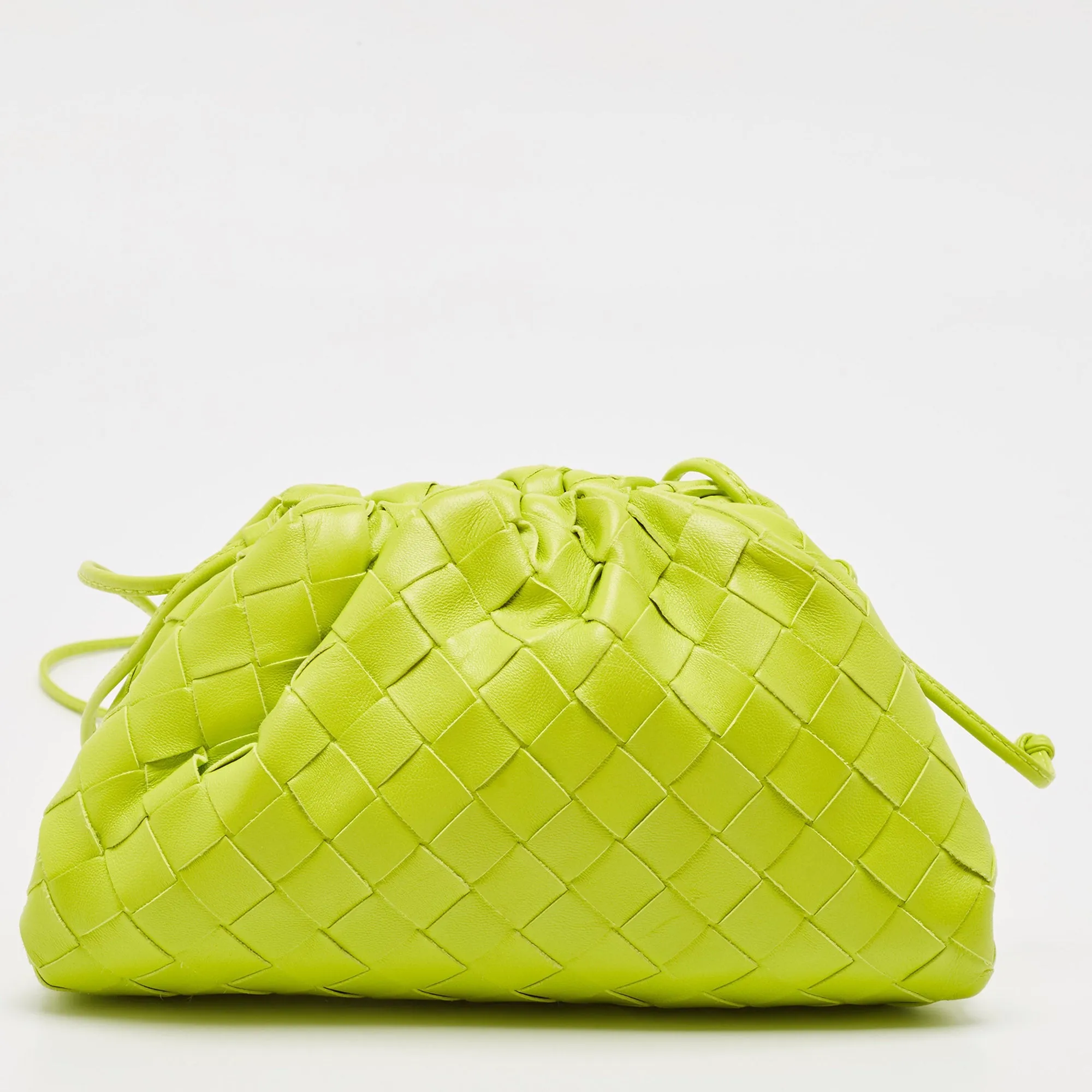 Bottega Veneta Neon Green Intrecciato Leather Mini Pouch Clutch