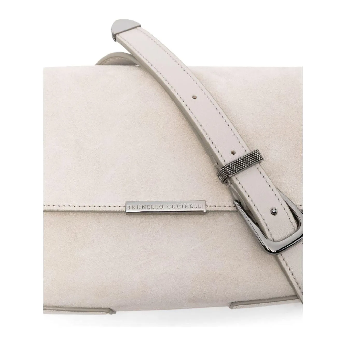 Brunello Cucinelli suede signature Monili chain Shoulder Bag Light Grey