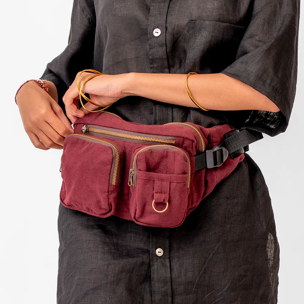 Burgundy Cotton Linen Fanny Pack