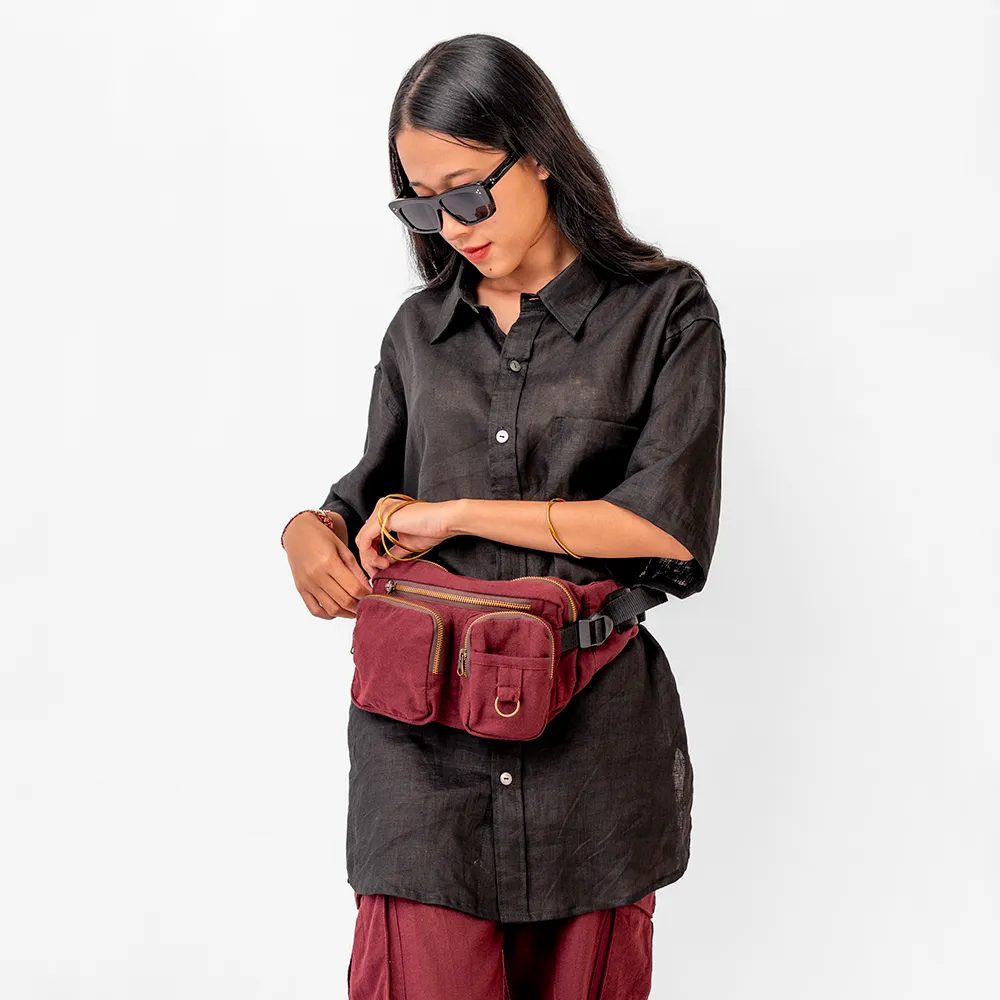 Burgundy Cotton Linen Fanny Pack