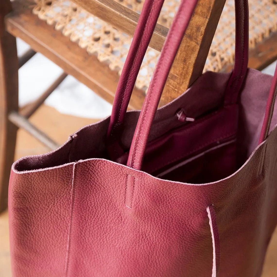 Burgundy Genuine Leather Shopper Bag Large Leather Tote Bag