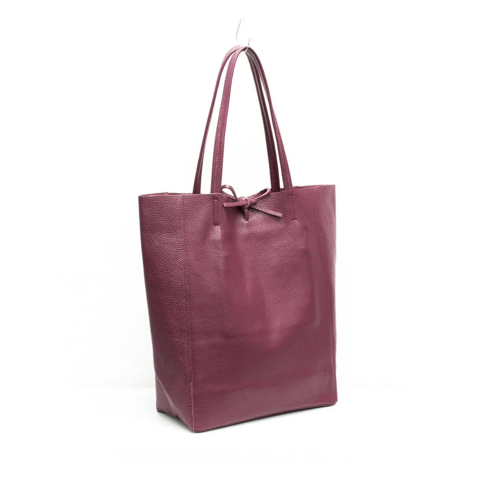 Burgundy Genuine Leather Shopper Bag Large Leather Tote Bag