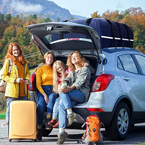 Car Rooftop Cargo Carrier Bag - Anti-Tear Waterproof 15 Cubic Ft Car Roof Top Carrier for All Vehicle with/Without Roof Rack, Including Lock, Non-Slip Mat, 6 Anti-Scratch Door Hooks, 2 Extra Straps