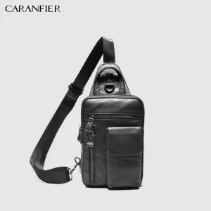 CARANFIER Mens Chest Bags Shoulder Messenger Bag Genuine Cowhide Leather Casual Men Zipper Soft Male Classic Small Travel Bags