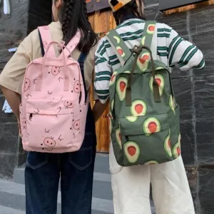 Cartoon Fruit Canvas Large Capacity Nylon Shoulder Backpack