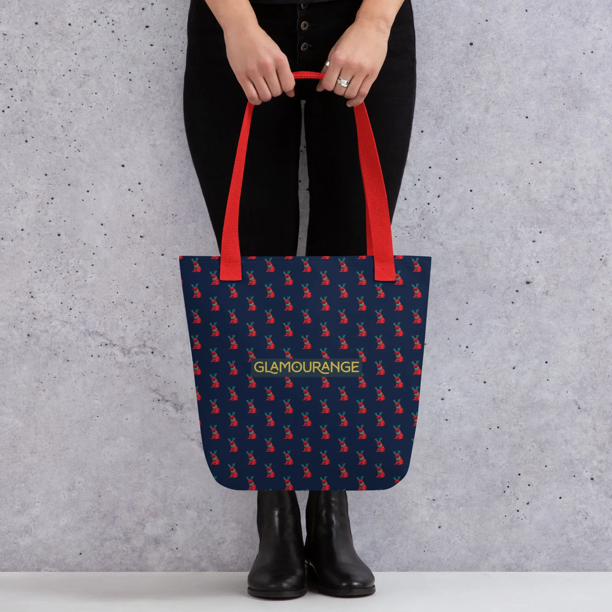 Christmas Tote Bag - A Dog Dressed As A Reindeer (Glamourange Festive Pattern Christmas Tote Bags)