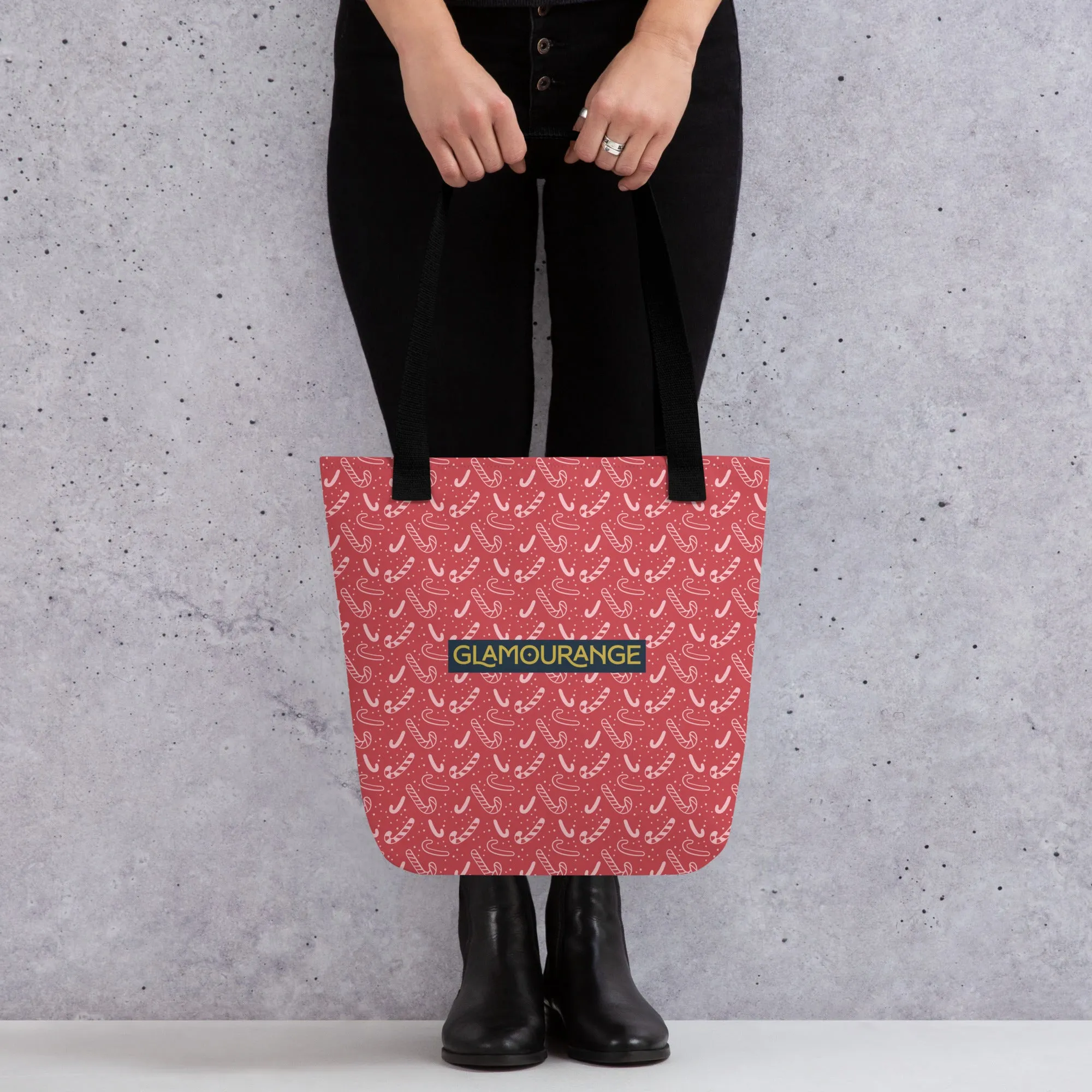 Christmas Tote Bag - Candy Canes Patterns (Glamourange Festive Pattern Christmas Tote Bags)