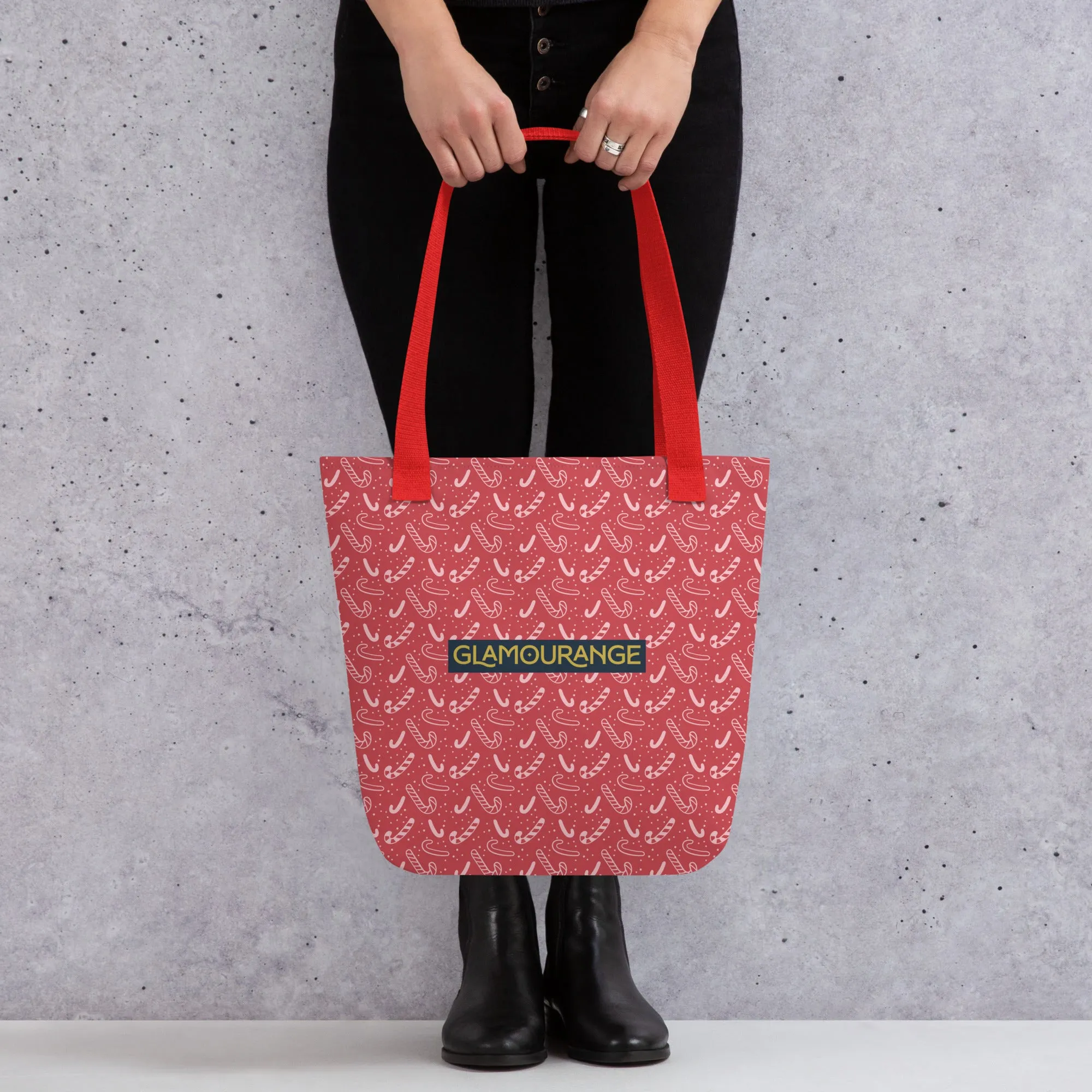 Christmas Tote Bag - Candy Canes Patterns (Glamourange Festive Pattern Christmas Tote Bags)