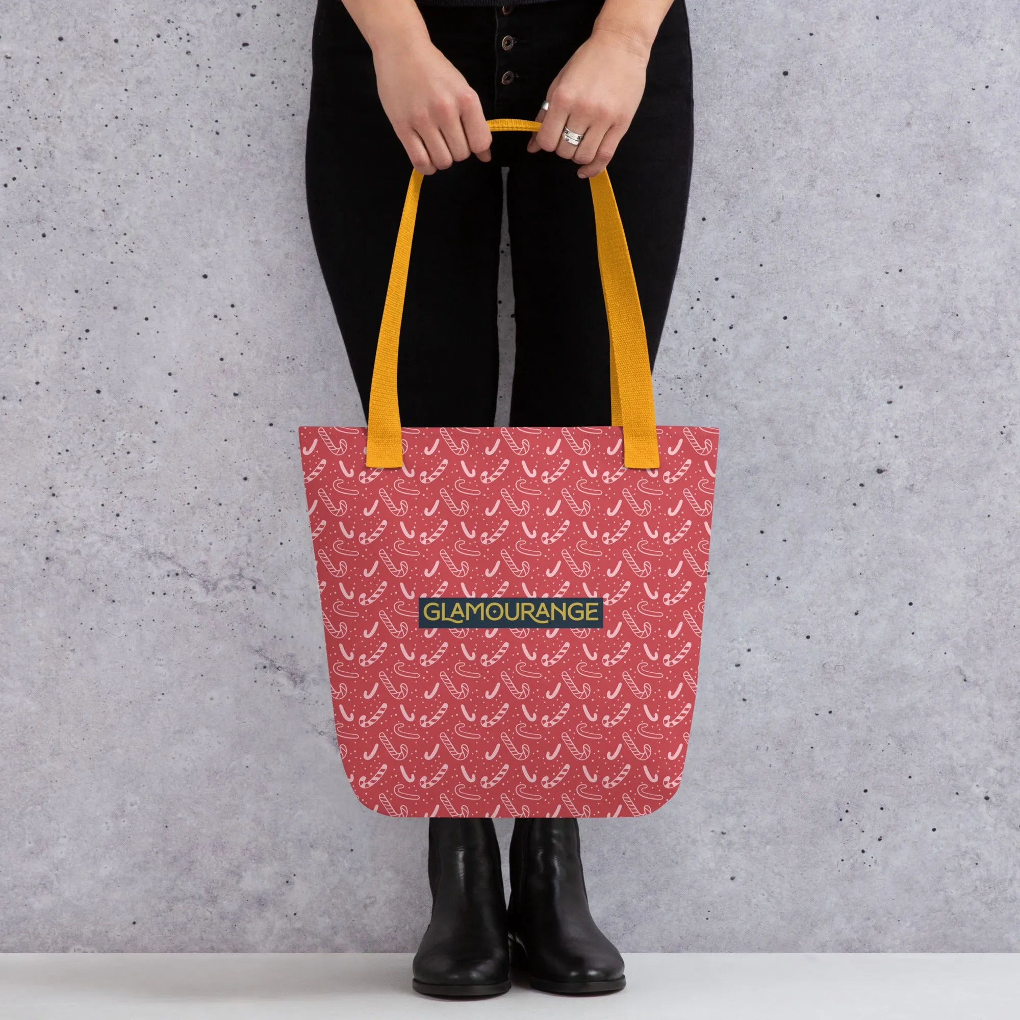 Christmas Tote Bag - Candy Canes Patterns (Glamourange Festive Pattern Christmas Tote Bags)