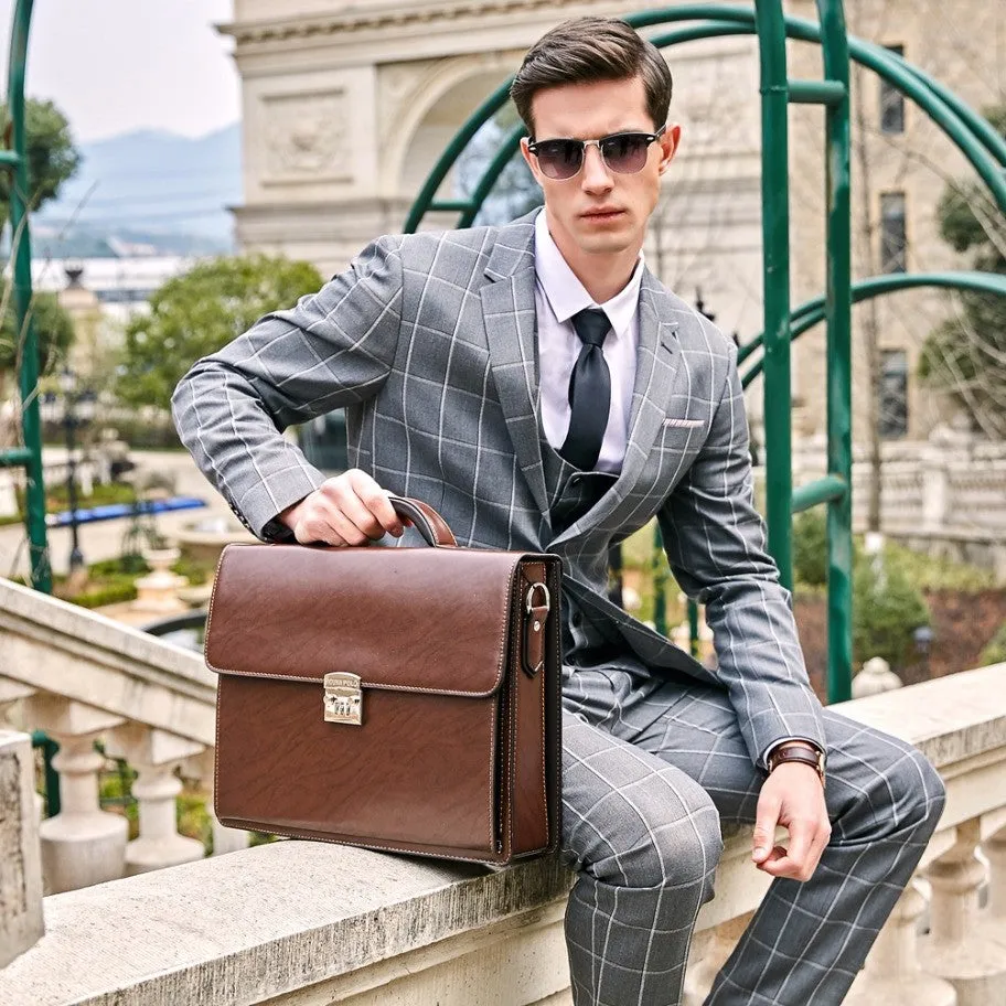 Code Locked Luxury Businessmen Leather Briefcase