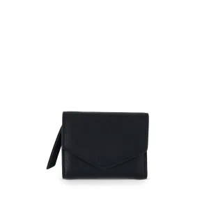 Compact Zip Tri Fold Wallet in Black