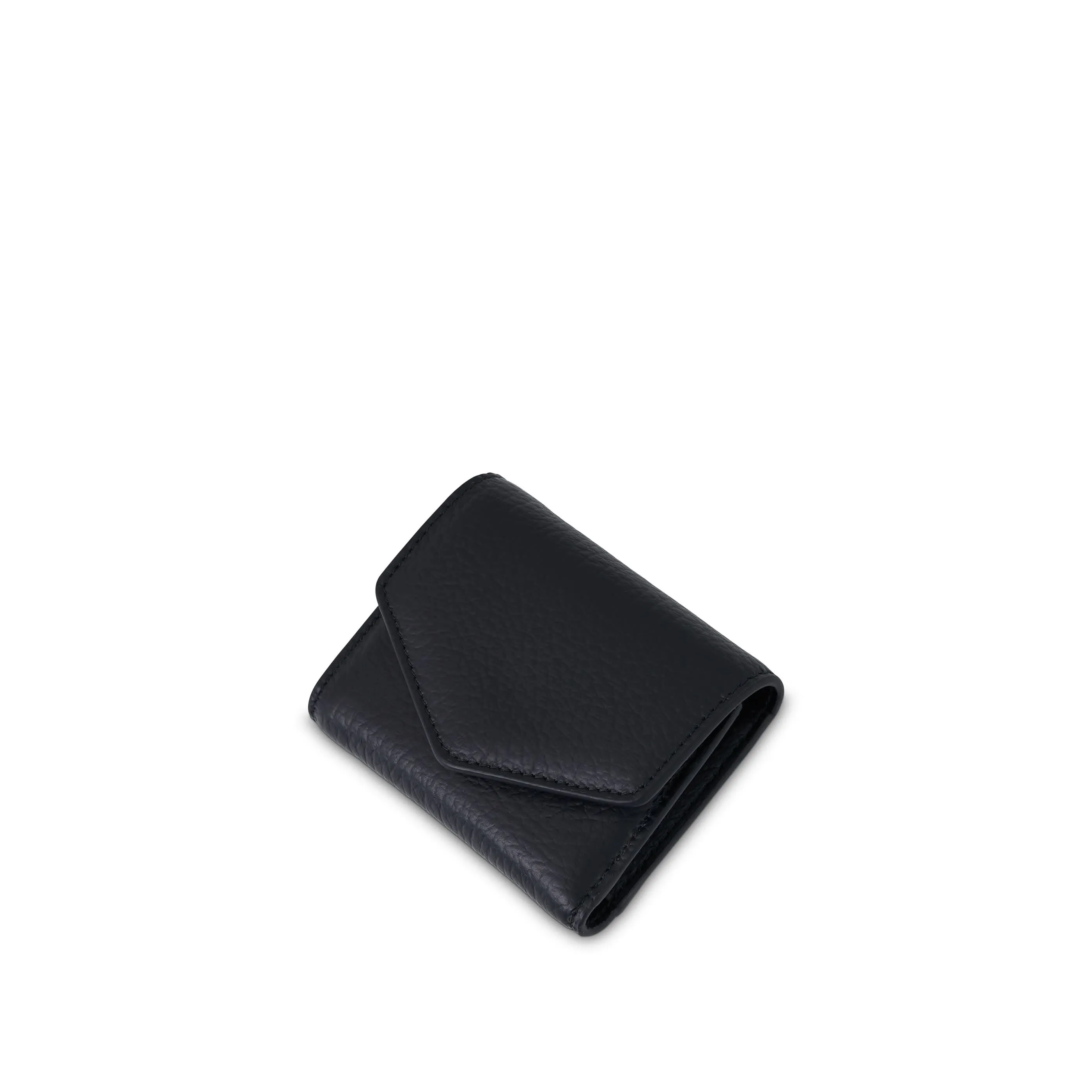 Compact Zip Tri Fold Wallet in Black