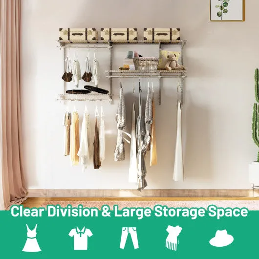 Custom Closet Organizer Kit 3 to 5 Feet Wall-Mounted Closet System with Hang Rod-Gray