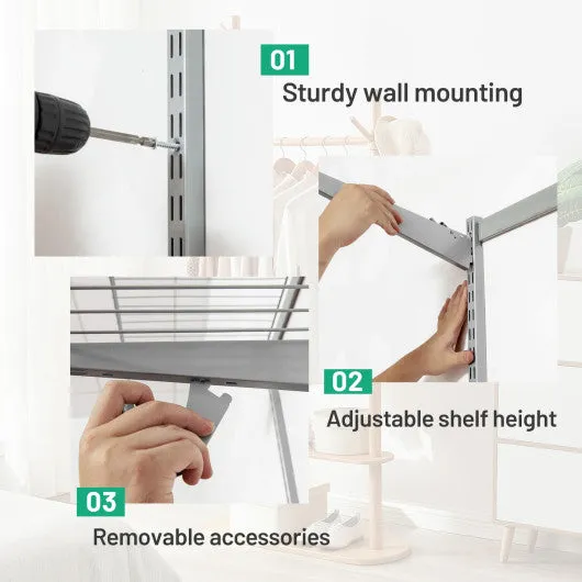 Custom Closet Organizer Kit 3 to 5 Feet Wall-Mounted Closet System with Hang Rod-Gray