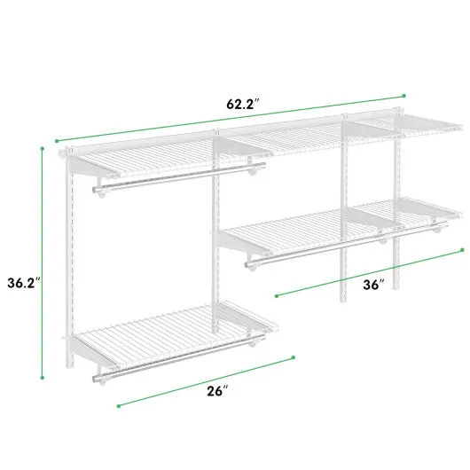 Custom Closet Organizer Kit 3 to 5 Feet Wall-Mounted Closet System with Hang Rod-White