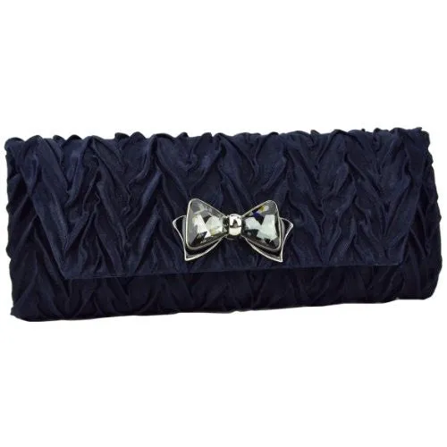 Diamante Butterfly Satin Crinkle Clutch Bag