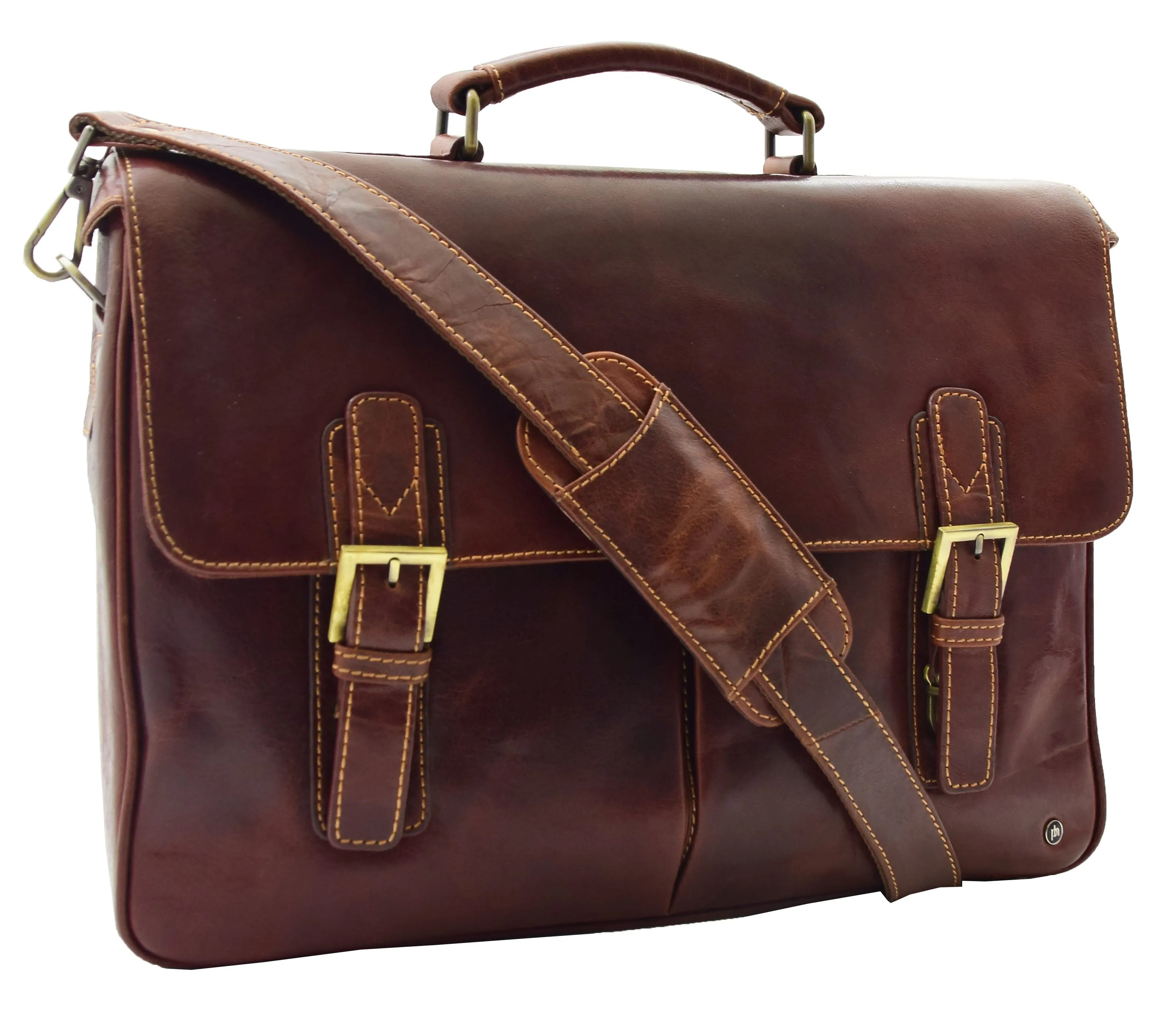 DR322 Men's Leather Messenger Briefcase Brown