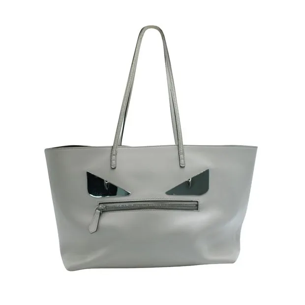 FENDI Light Grey Leather Tote With Mirror "Monster Eyes"