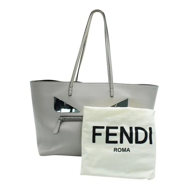 FENDI Light Grey Leather Tote With Mirror "Monster Eyes"