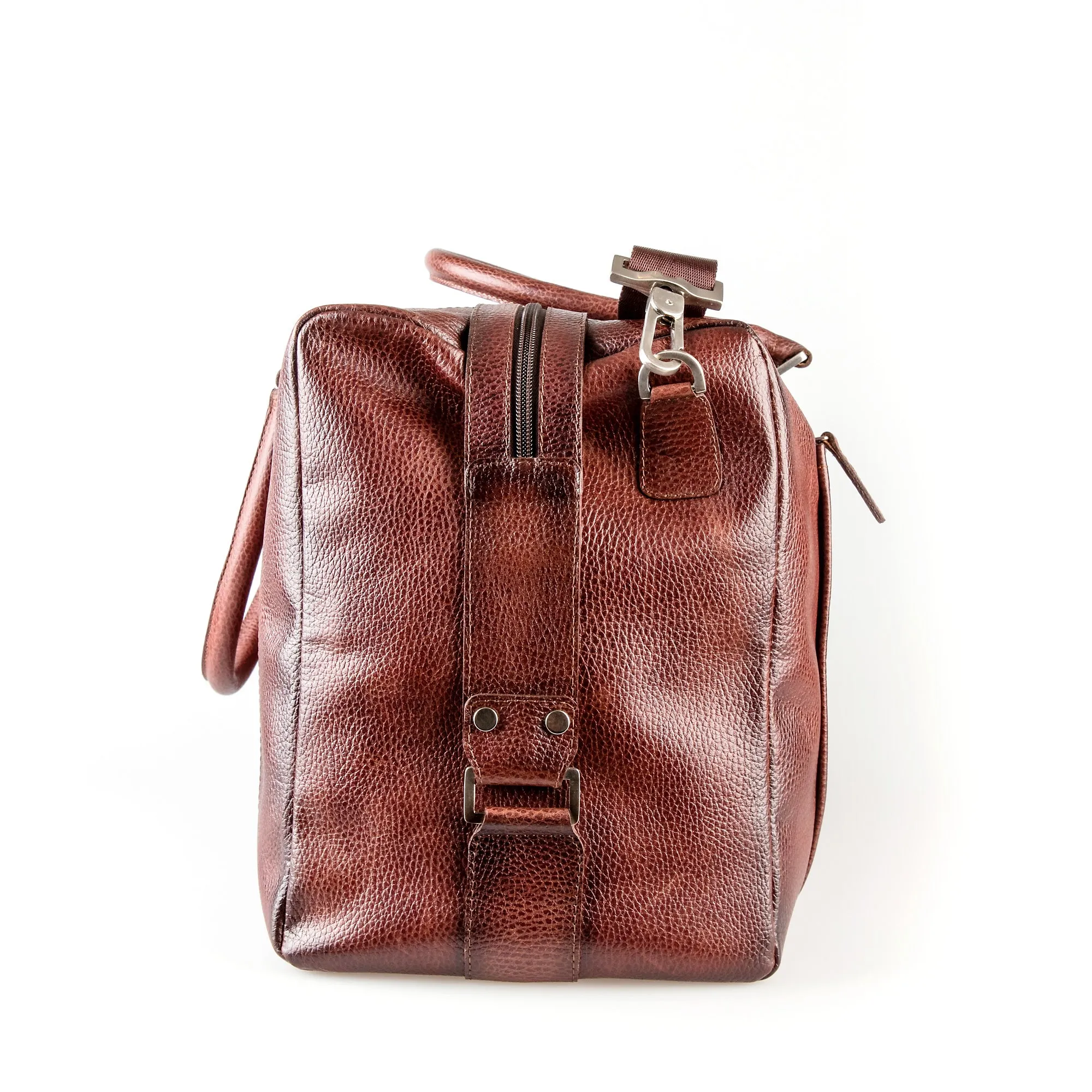 Fendrihan Pebbled Leather Travel Bag, Brandy