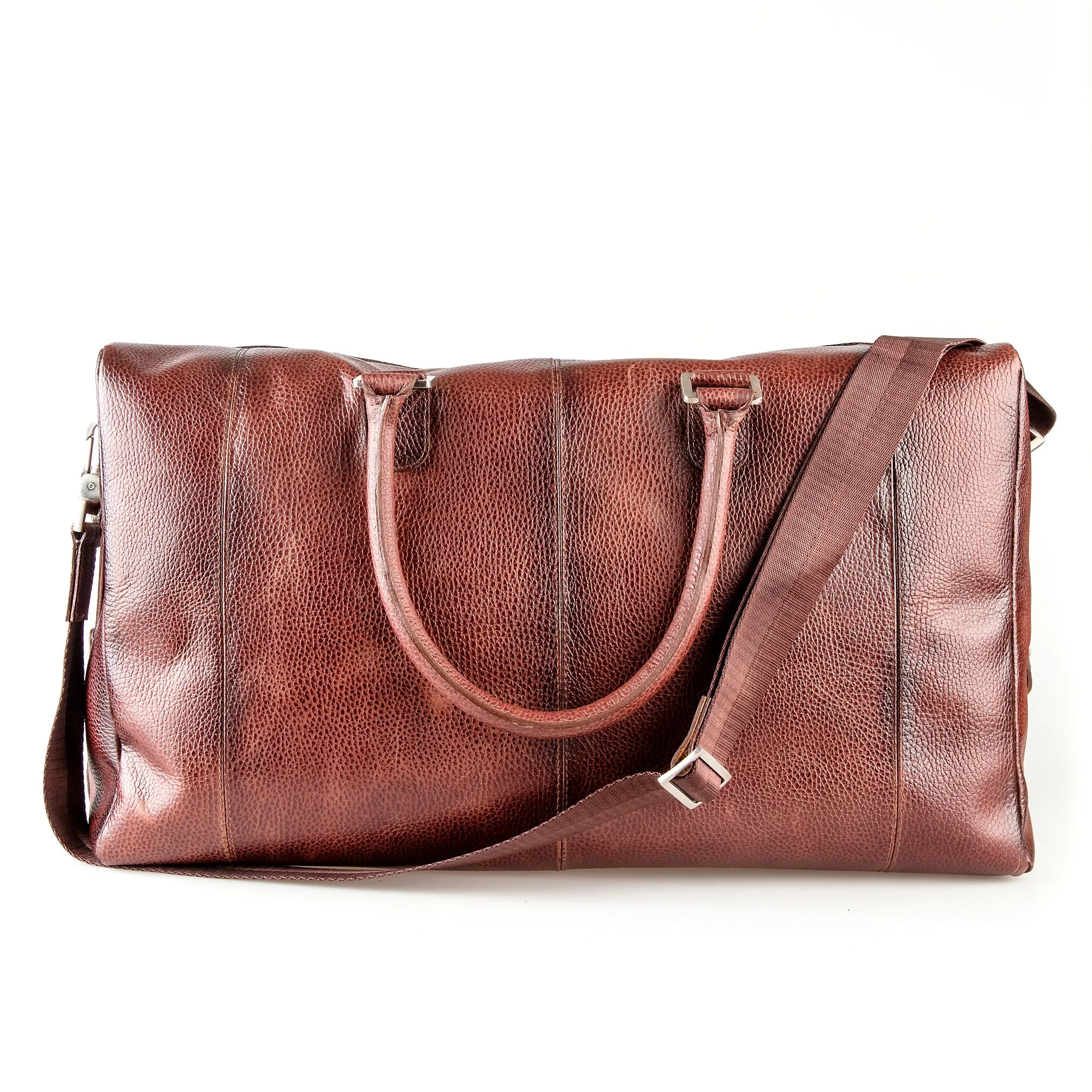 Fendrihan Pebbled Leather Travel Bag, Brandy