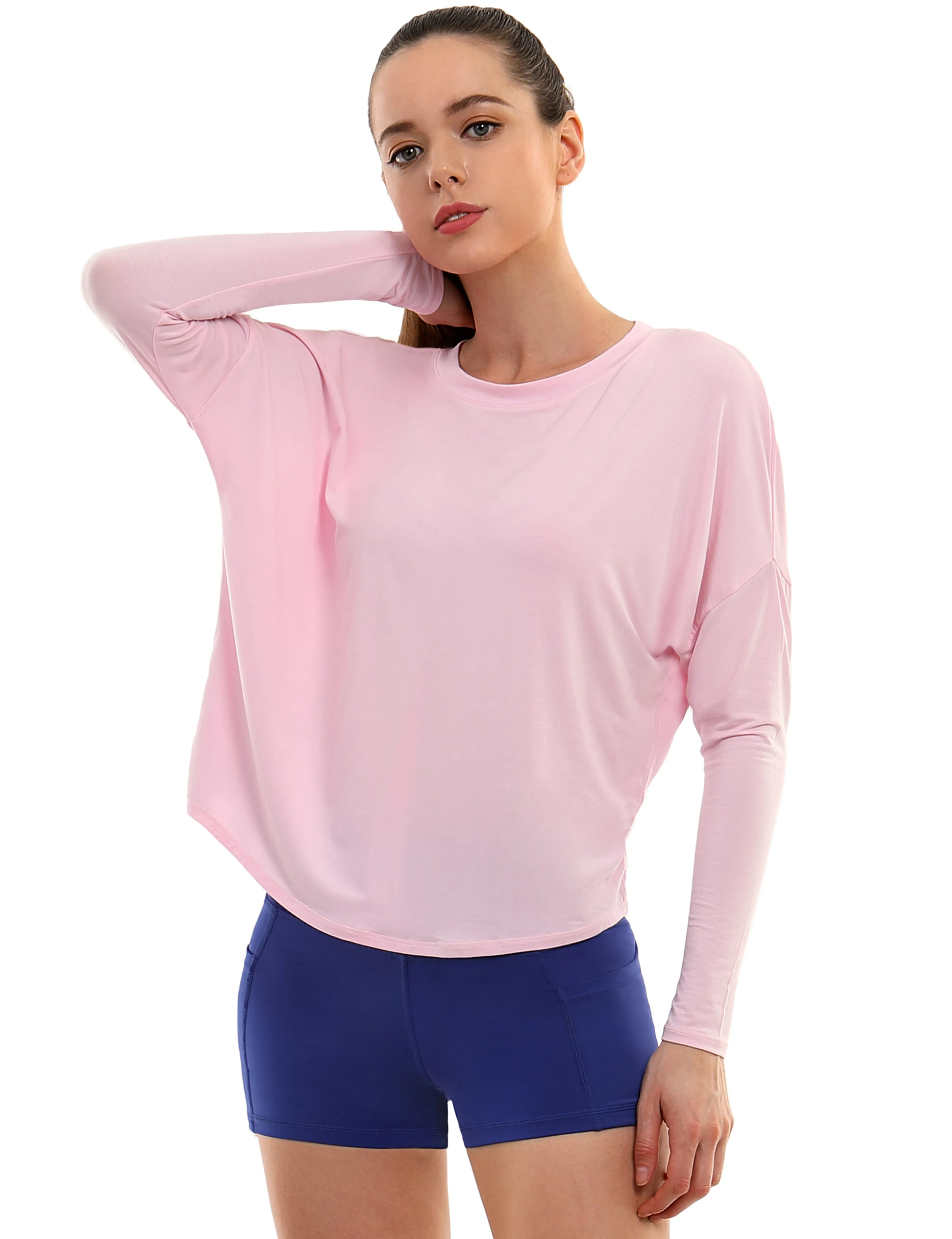 Gym Batwing Tunic Tops lightpink_Gym