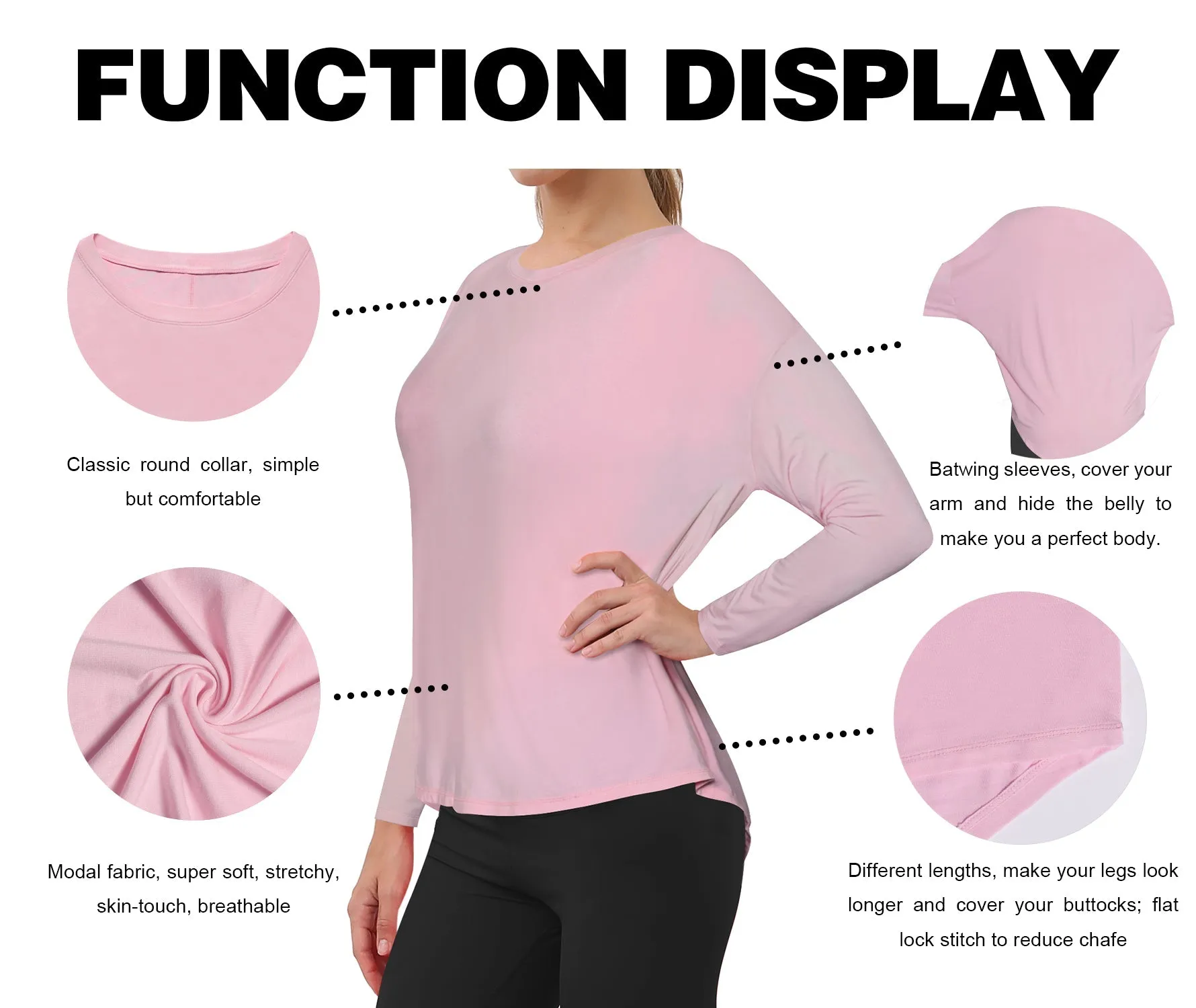 Gym Batwing Tunic Tops lightpink_Gym