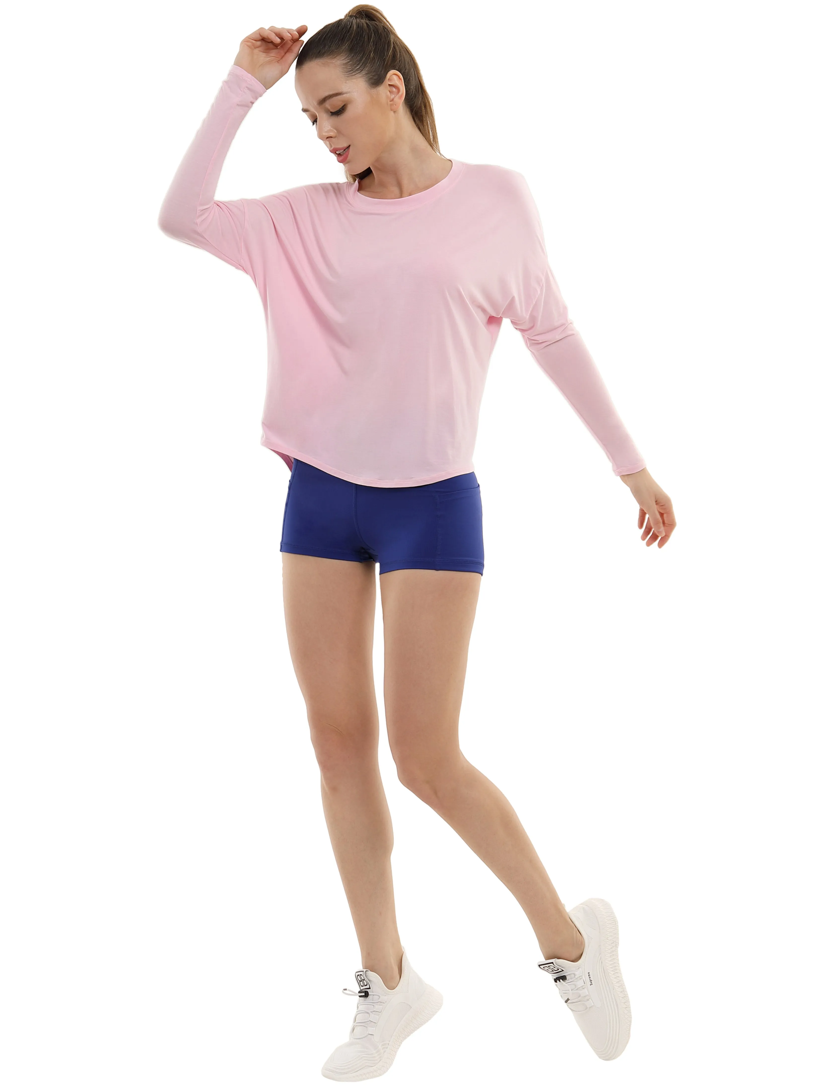 Gym Batwing Tunic Tops lightpink_Gym