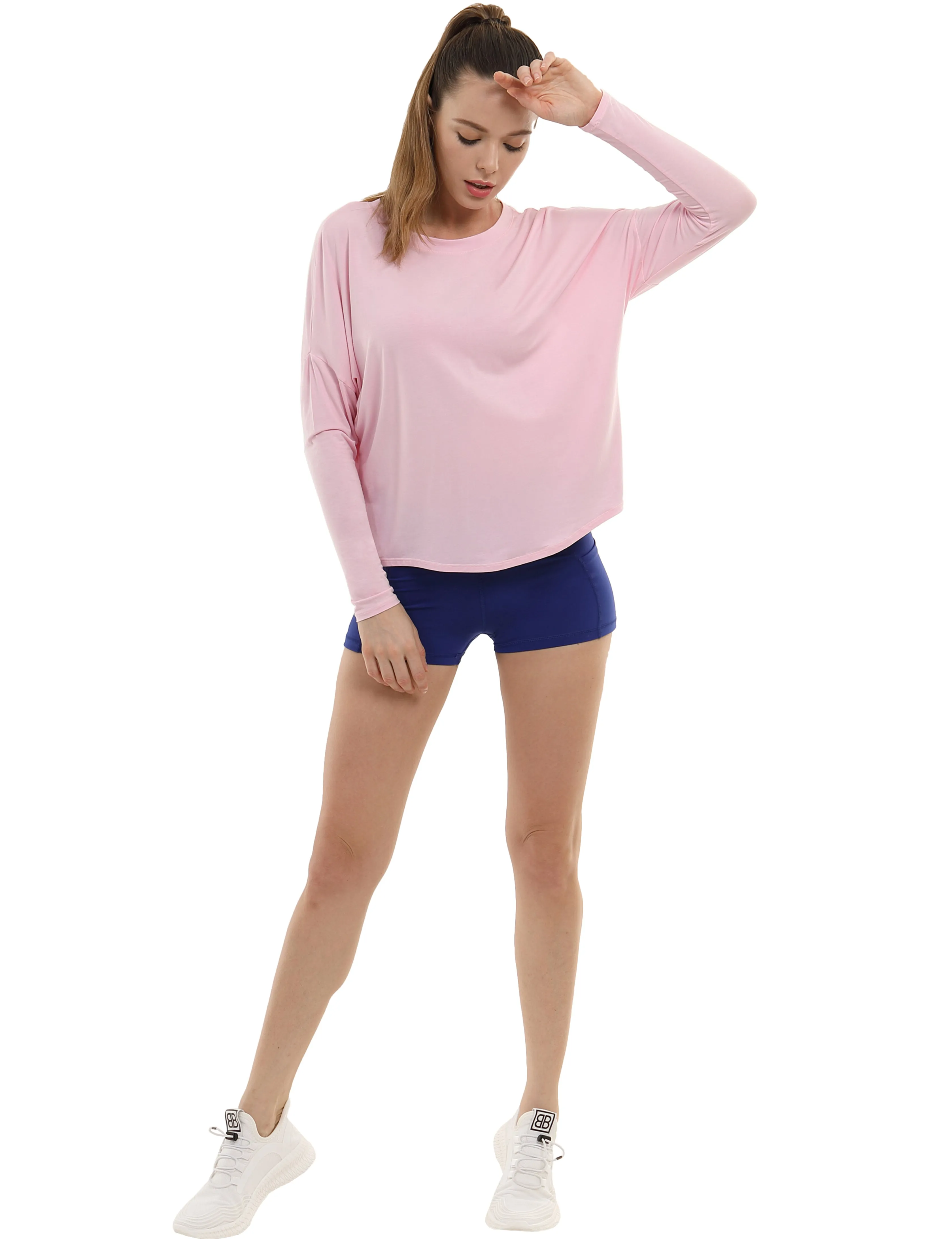 Gym Batwing Tunic Tops lightpink_Gym