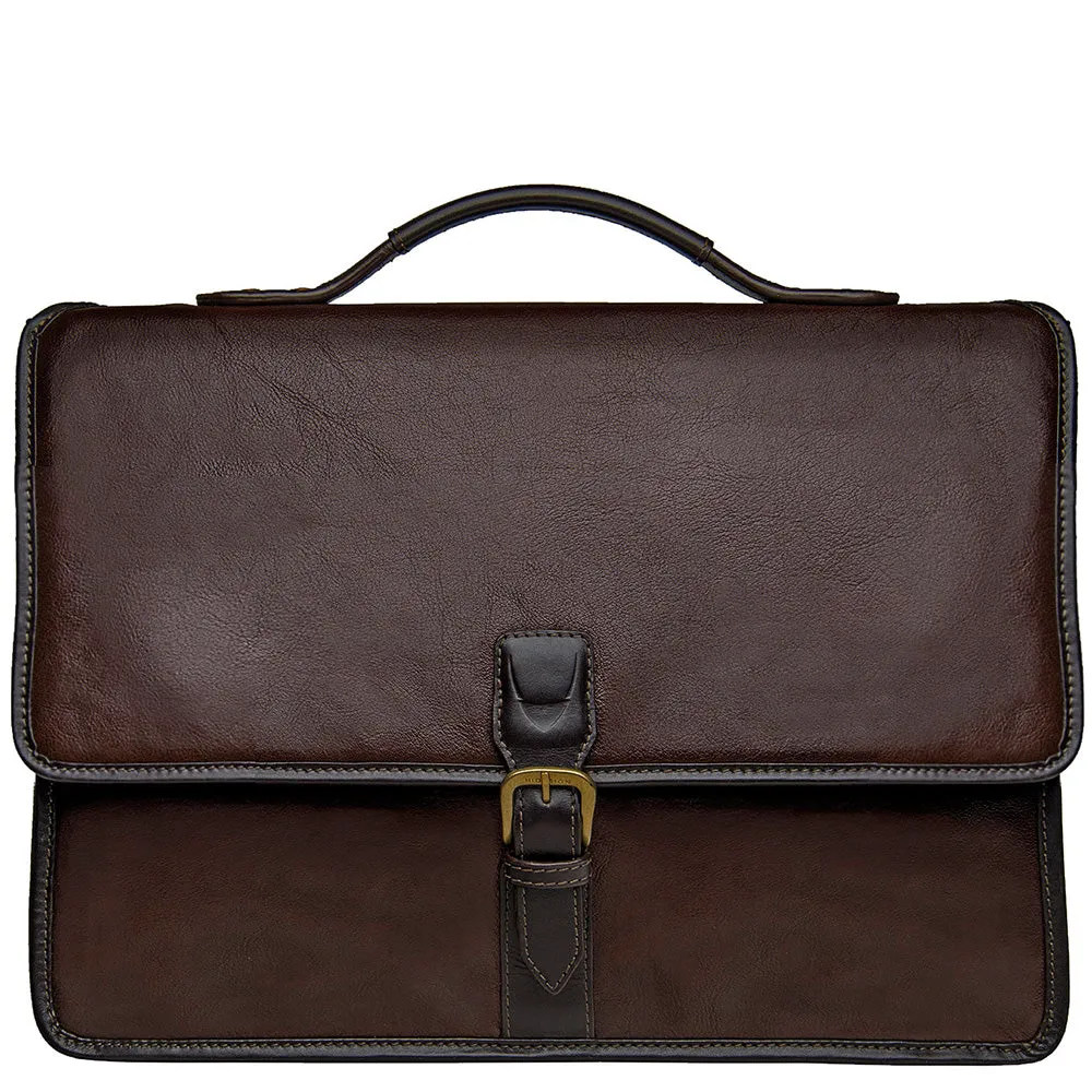 Hidesign Harrison Buffalo Leather Laptop Briefcase Brown