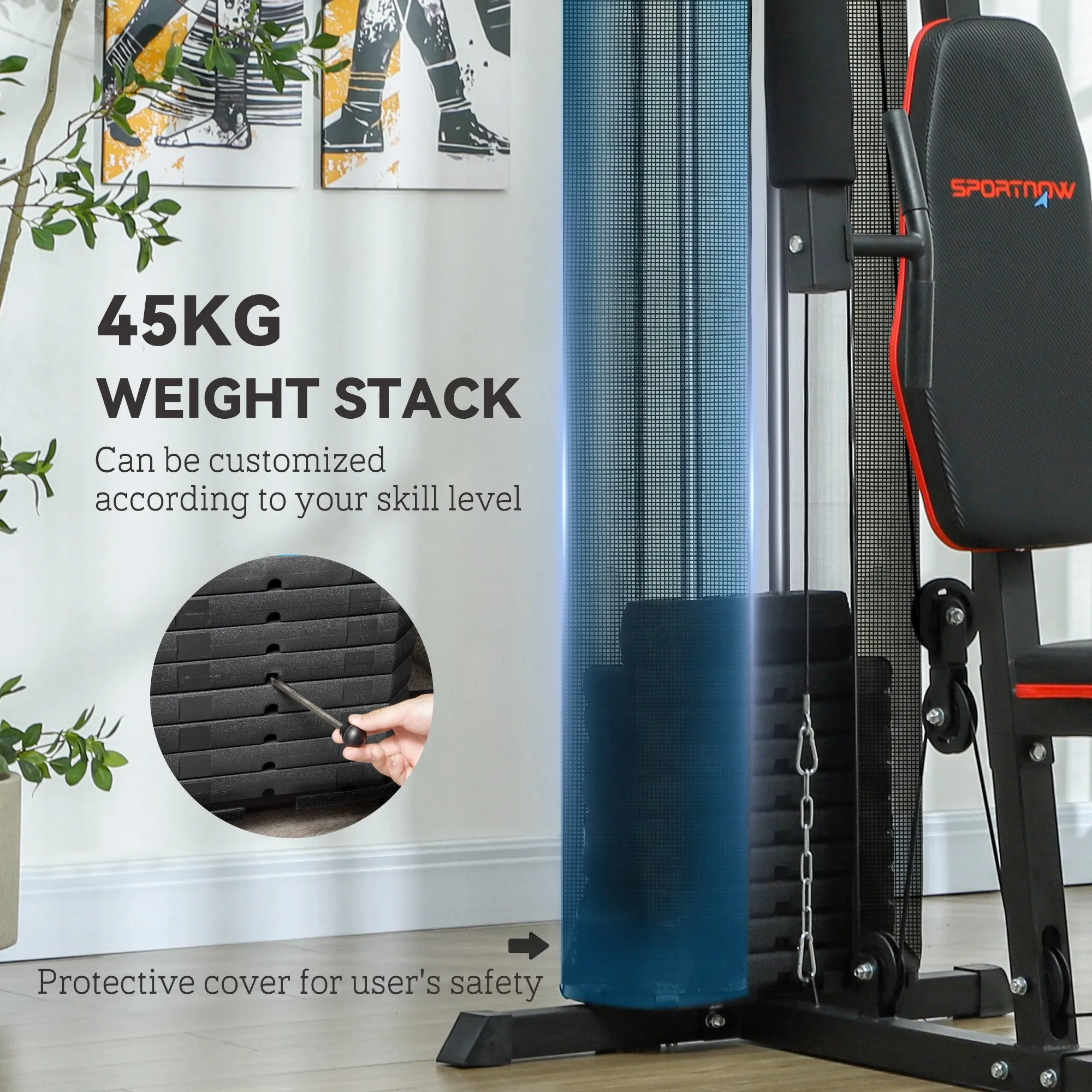 Home Gym Machine Compact Multi Gym with 45kg Weight Stack