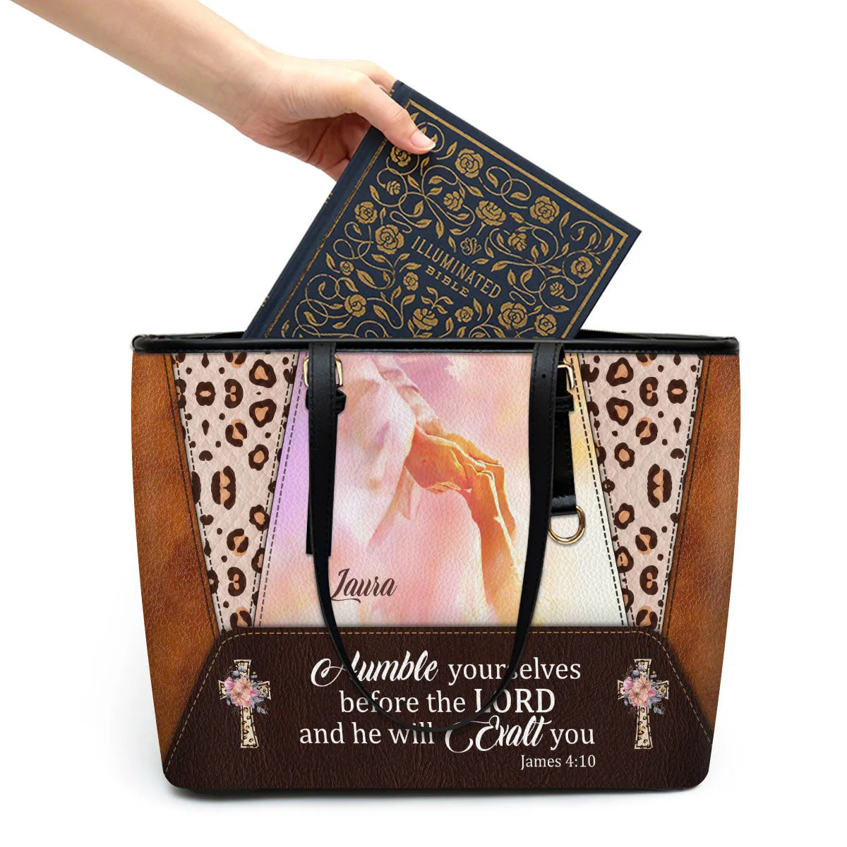 Humble Yourselves Before The Lord And He Will Exalt You Personalized Pu Leather Tote Bag For Women - Mom Gifts For Mothers Day